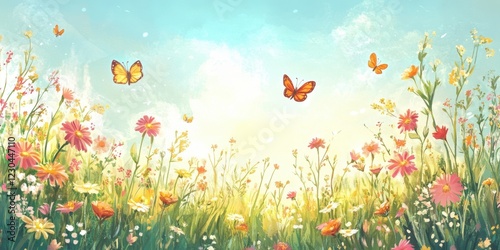 Butterflies Soar Above A Vibrant Wildflower Meadow