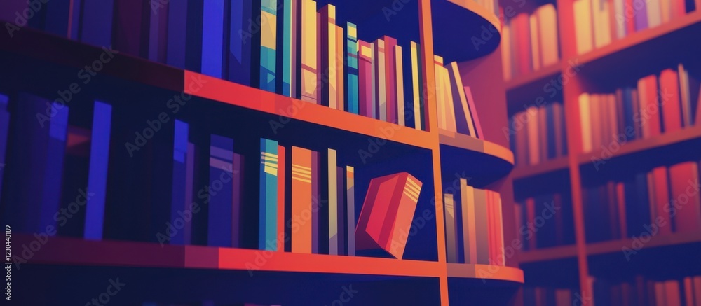 Geometric Library Bookshelf - Colorful, Low-Poly Book Collection Geometric Library Bookshelf - Colorful, Low-Poly Book Collection