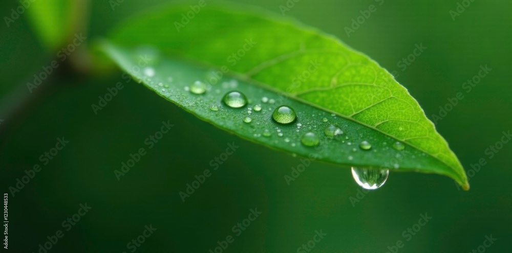 Water drops cling to the surface of a leaf as it falls from a branch, water drop, falling leaf, natural