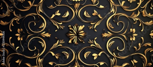 Wallpaper Mural Golden Filigree Ornament, Luxury Baroque Pattern, Dark Background, Elegant Design Torontodigital.ca