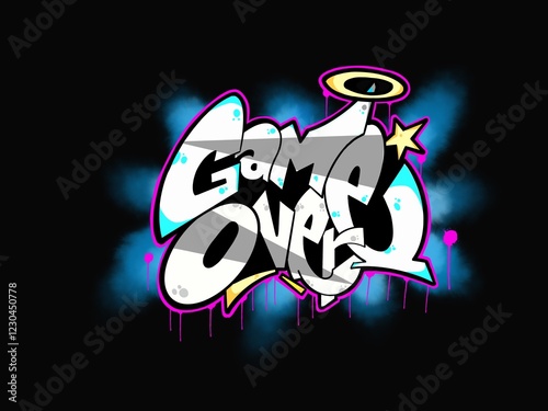 letter game over, digital font game over with a cool graffiti style and a cool color combination and unique effects, suitable for your game design