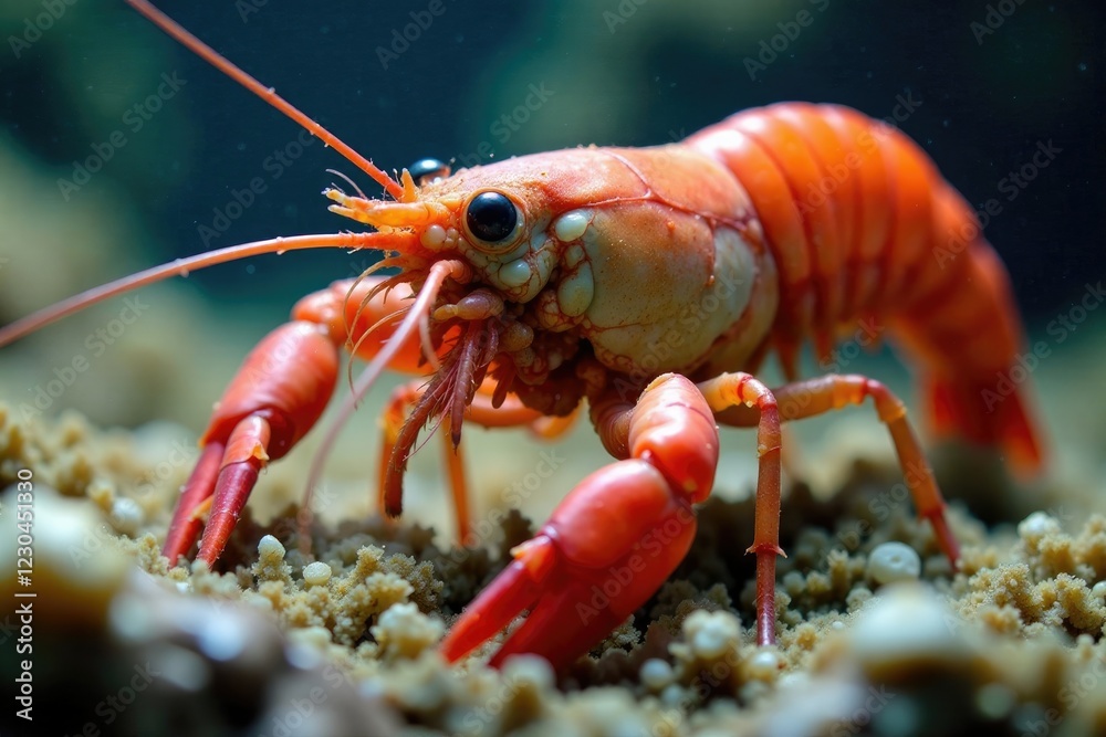 Large rockpool shrimp devouring small invertebrates, crustacean, marine life, shrimp Large rockpool shrimp devouring small invertebrates, crustacean, marine life, shrimp