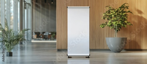 Blank Roll-Up Banner Mockup in Modern Office Lobby
