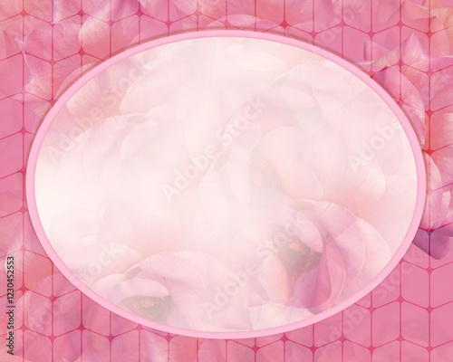 abstract center oval frame and blur rose background, on pink stoke,  blur roses frame background, nature, card, fashion, copy space