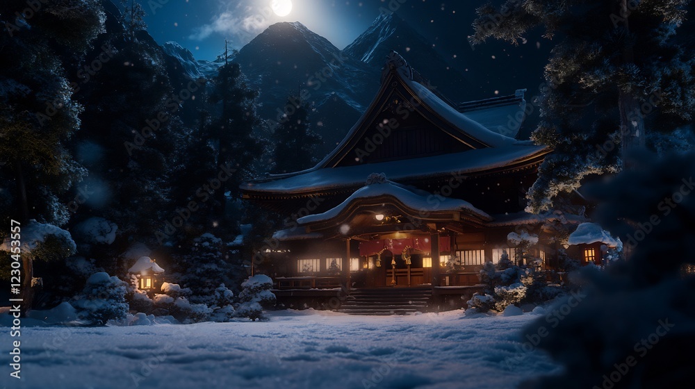 Serene Winter Night at a Japanese Temple Serene Winter Night at a Japanese Temple