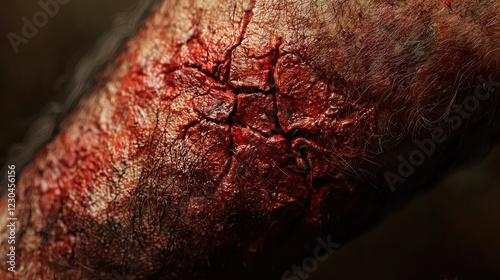 Close-up of a Bloody and Deep Wound on a Person's Arm