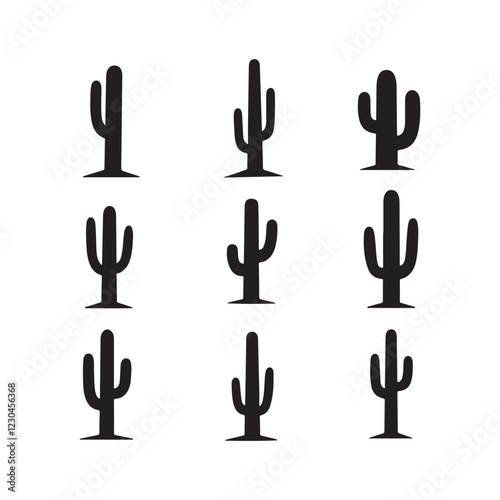 Desert flora, cactus silhouettes, saguaro, agave, prickly pear, minimalist design