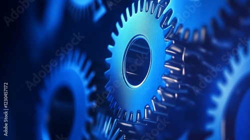 Close-up of interlocking blue gear in a mechanical setting, showcasing intricate design and functionality