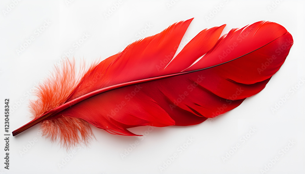 Beautiful red bird feathers on white background Beautiful red bird feathers on white background