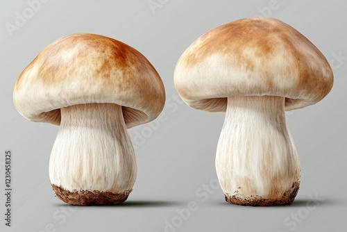 Realistic white mushroom Boletus edulis cep penny bun porcino or porcini at a tilted angle . fungus