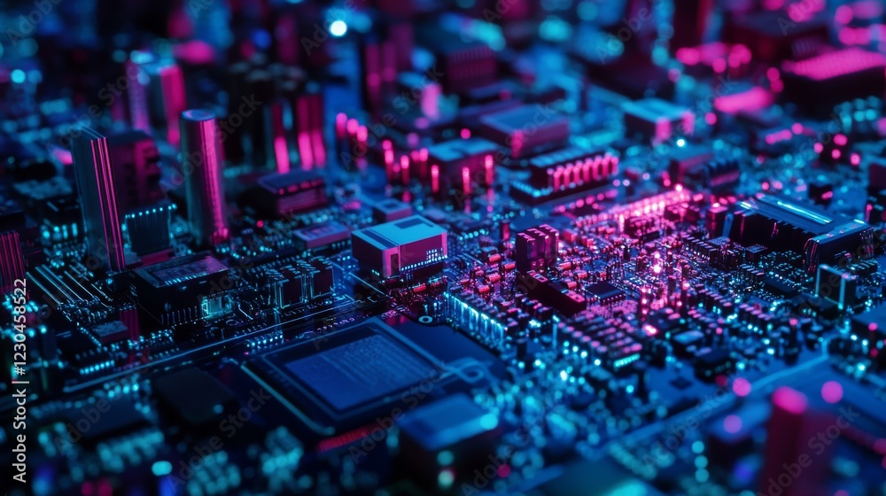 Obraz premium 3D artificial intelligence with circuit electric background. Digital futuristic big data visualization and human brain machine learning. vector banner art illustration.