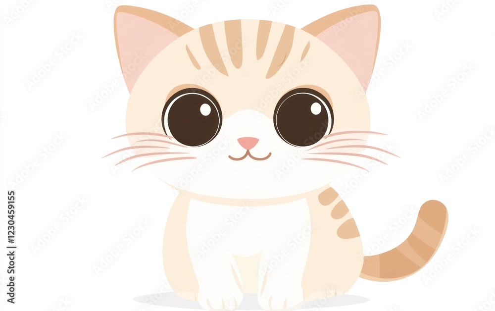 Obraz premium Cute cartoon kitten sitting, white background, pet illustration, kids book