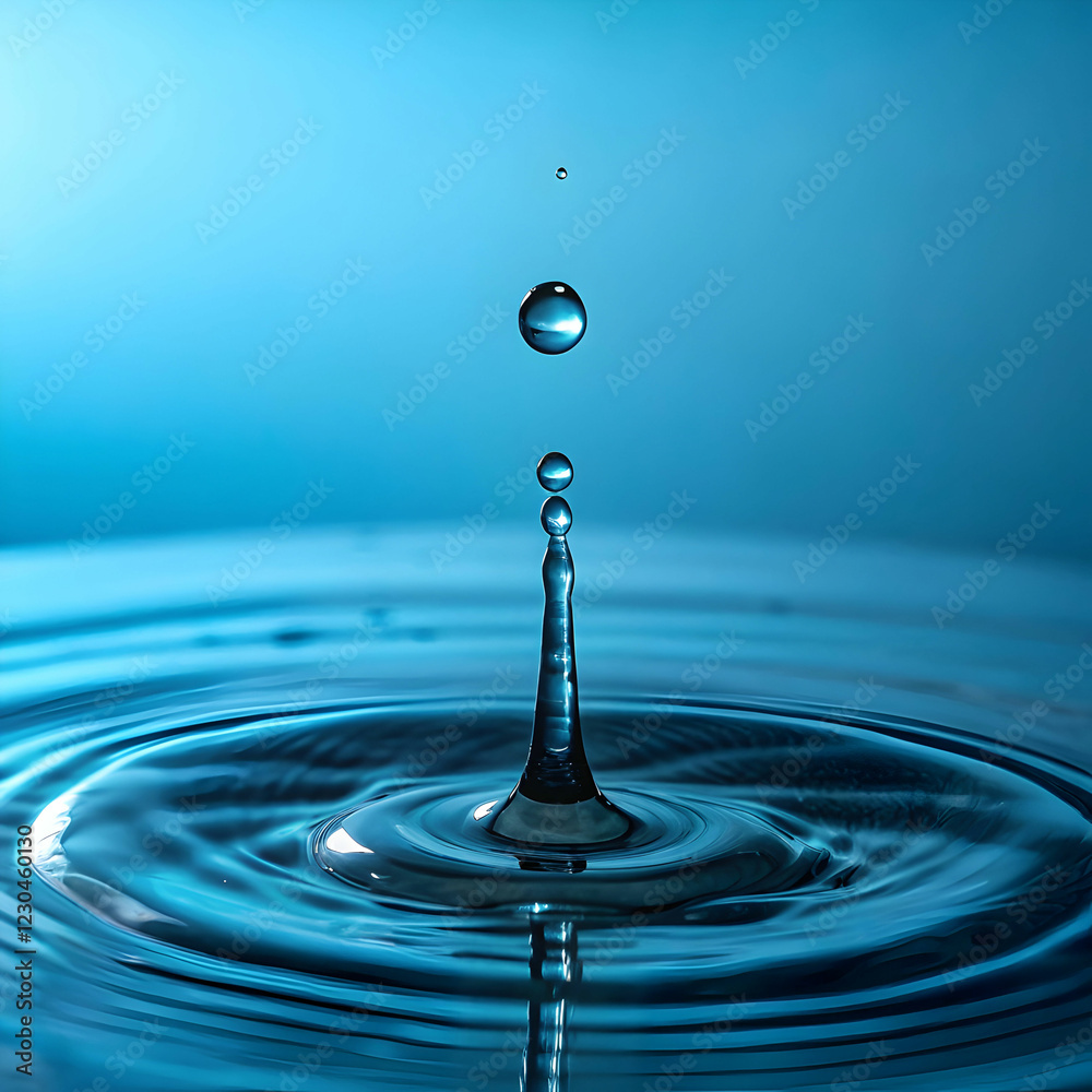 close up of drop falling on water against blue back close up of drop falling on water against blue back