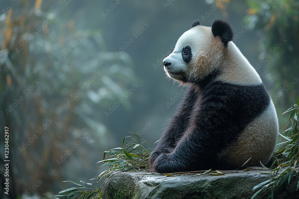 Fototapeta premium Giant Panda Resting Serene in Natural Habitat