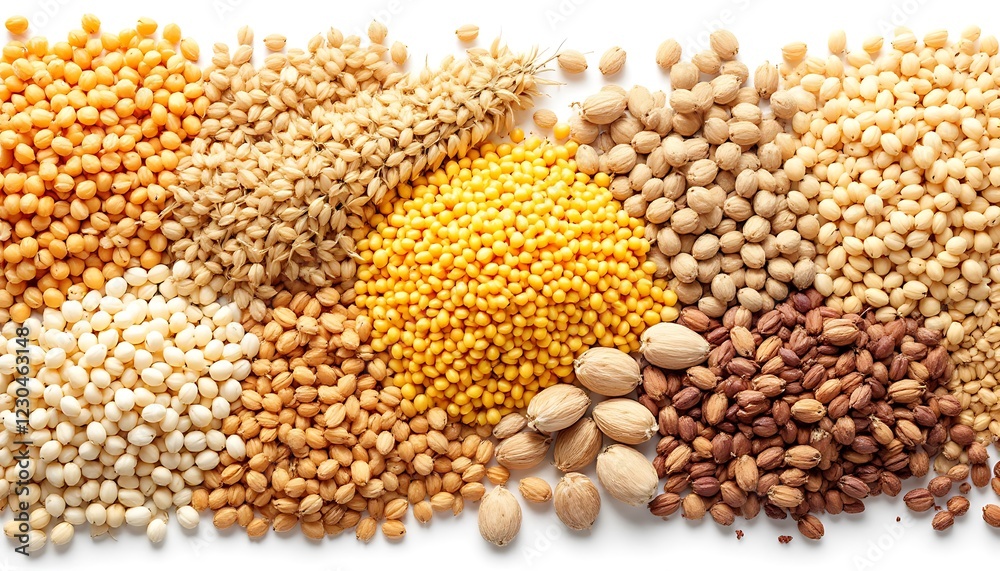 Fototapeta premium various cereals and grains grouped and isolated 