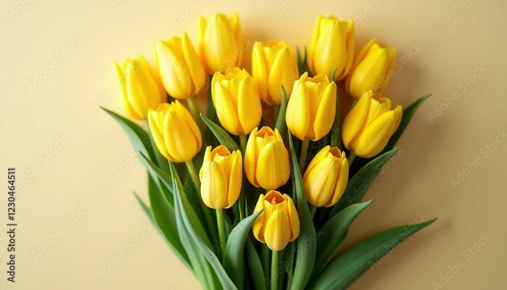 A bouquet of yellow tulips is arranged in the shape of a heart A bouquet of yellow tulips is arranged in the shape of a heart