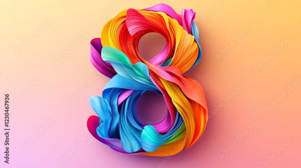 Women's Day background with number 8 made of colorful ribbon. Vector illustration. Women's Day background with number 8 made of colorful ribbon. Vector illustration.