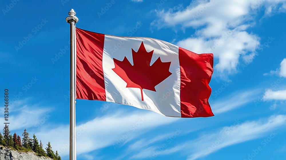 Waving Canadian flag under a clear blue sky on a sunny day Waving Canadian flag under a clear blue sky on a sunny day