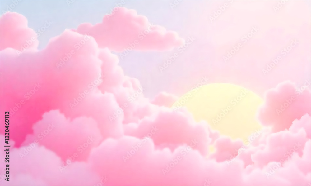 Depiction of a peaceful skyscape with the sun shining through pink clouds. Depiction of a peaceful skyscape with the sun shining through pink clouds.