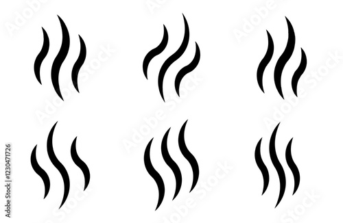 collection Icon set of vaporous aroma. Flat line icon of smoke and steam. curved vaporous aroma icon various black color style. vector illustration