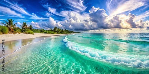 Surreal Double Exposure: White Sand Beach Meets Ocean Waves - Generative AI Art