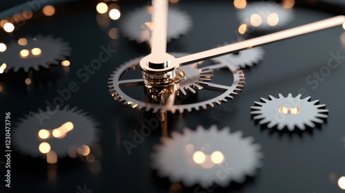 Close-up of Elegant Clock Mechanism with Gears and Hands in Motion