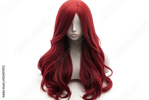 Stunning long red wig displayed on a mannequin highlighting vibrant color and flowing style for fashion enthusiasts photo