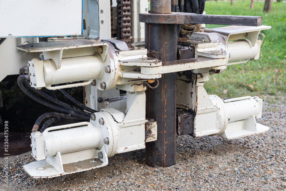 Water well drill. Industrial machinery drilling with mining tower. Engineering equipment.