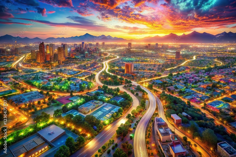 Fototapeta premium Surreal Phoenix City Map: Urban Sprawl Meets Fantasy Landscape