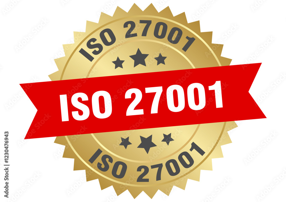 iso 27001. iso 27001 round red and gold label isolated on transparent background iso 27001. iso 27001 round red and gold label isolated on transparent background