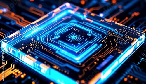 Glowing Circuit Board: Futuristic Microchip Technology