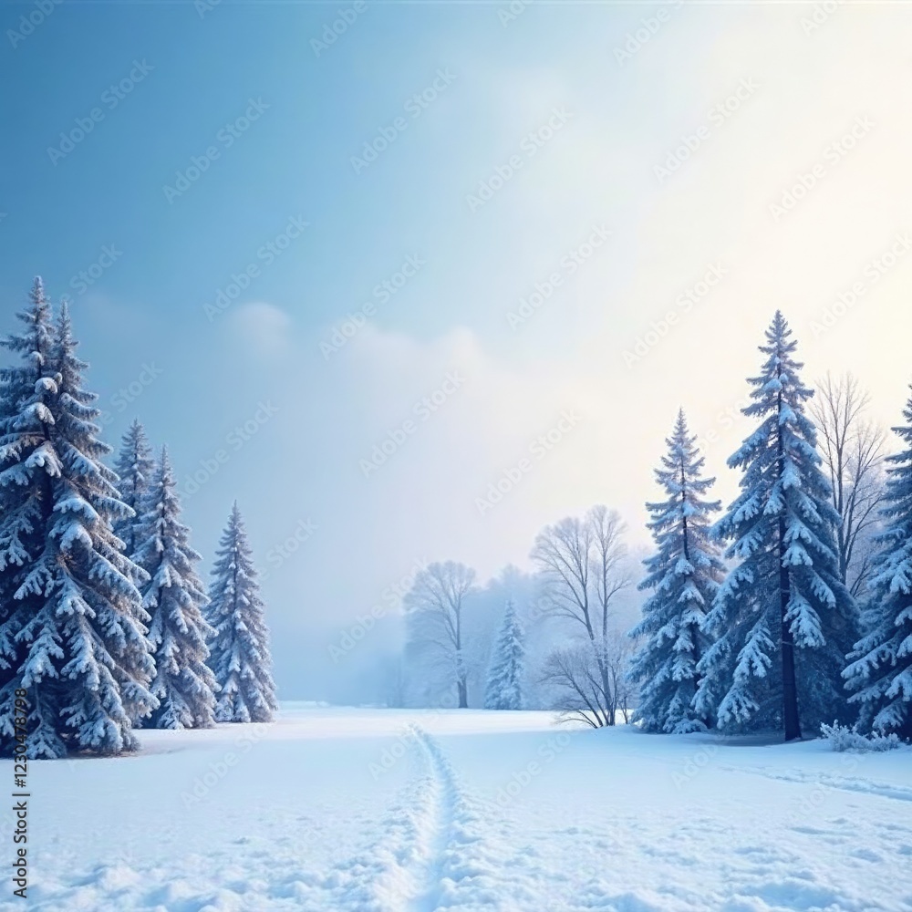 Obraz premium Frosty landscape with snow-covered trees gradient, cold, winter wonderland