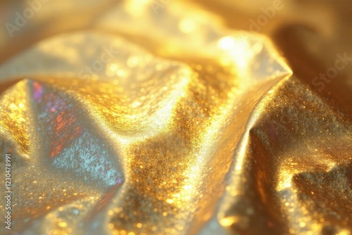 Iridescent Gold Foil Background with Reflections, metallic sheen, mirror-like finish, shiny surface