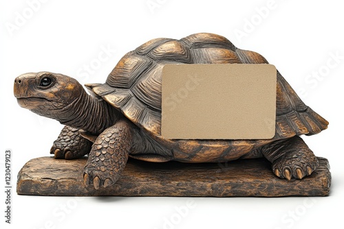 Realistic turtle sculpture with a blank card holder for decorative or functional use in home or office settings photo