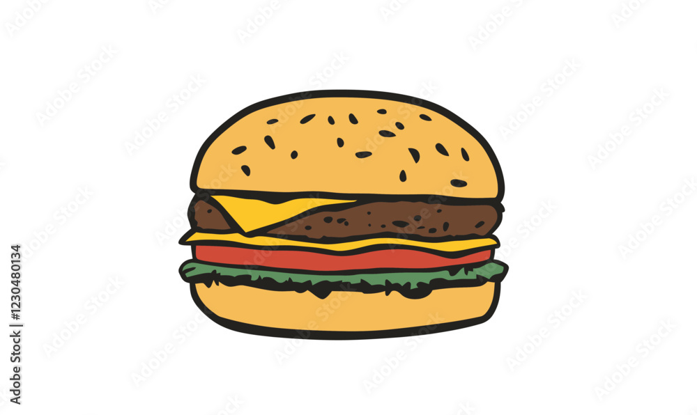 Cheeseburger Vector Illustration Outline Silhouette Food Design