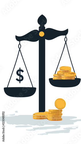 Economic Imbalance Concept Vector: Broken Dollar Sign vs Coins on Scale Illustrating Financial Inequality