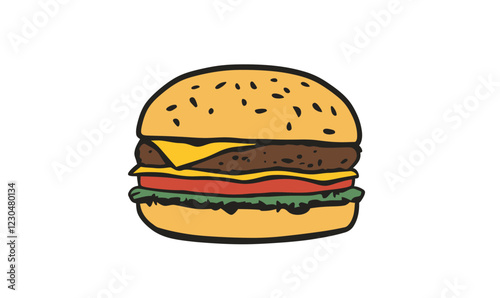 Cheeseburger Vector Illustration Outline Silhouette Food Design