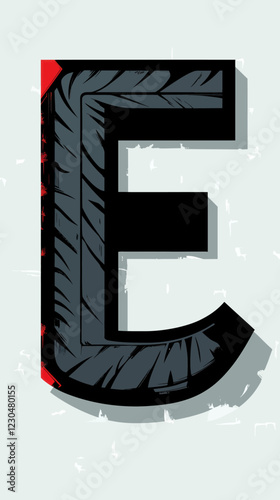 Minimalist Tire Tread Letter E Vector Illustration for Graphic Design Projects