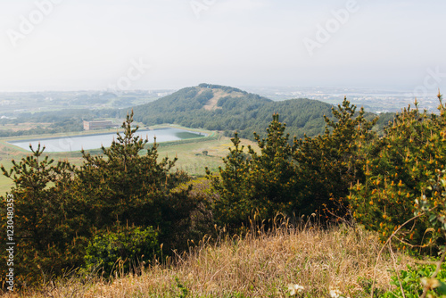 Udo Island, Jeju Island province, South Korea, Jeju-do, panoramic aerial view of coastline sea landscape in a sunny day, U-do Island, Soseom cow island, Jeju-si photo