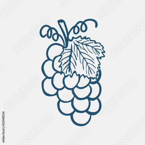 grape bunch doodle isolated on white background. Fruit icon