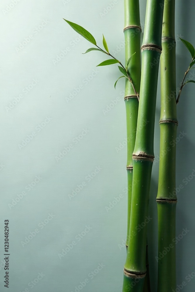 Fototapeta premium Tall bamboo stalks leaning against the grey cloudy background, vertical, gray, bamboo