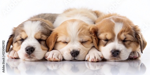 Three Adorable Sleepy Puppies on White Background - Perfect Stock Photo for Pet, Animal, and Cute Themes photo