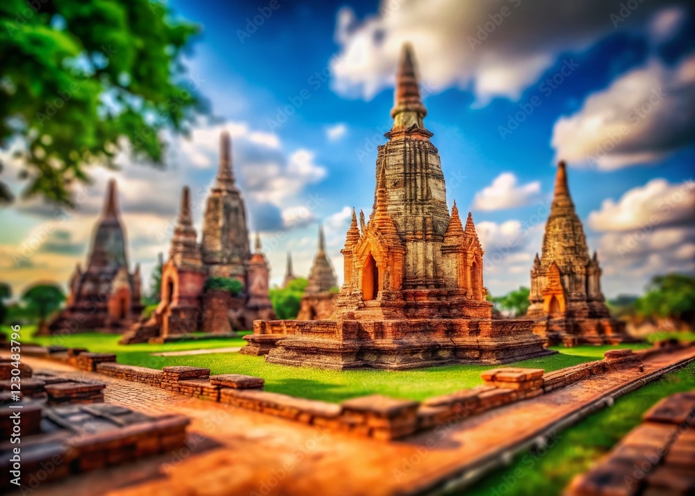 Obraz premium Tilt-Shift Miniature Wat Chaiwatthanaram Temple, Ayutthaya, Thailand