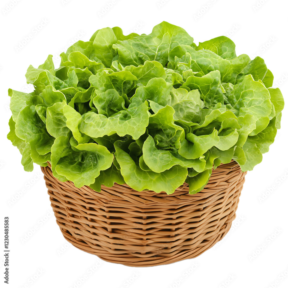 Lettuce in woven basket isolated on transparent background Lettuce in woven basket isolated on transparent background