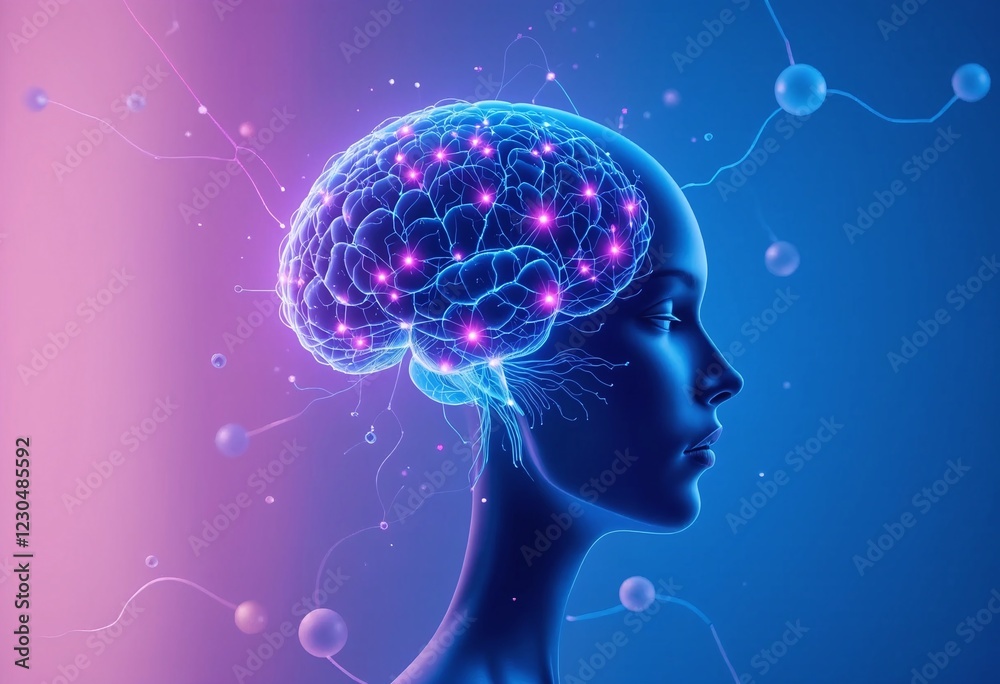 Digital illustration of a human brain emitting electric signals in a futuristic setting, depicting neural activity and cognitive processes. Digital illustration of a human brain emitting electric signals in a futuristic setting, depicting neural activity and cognitive processes.