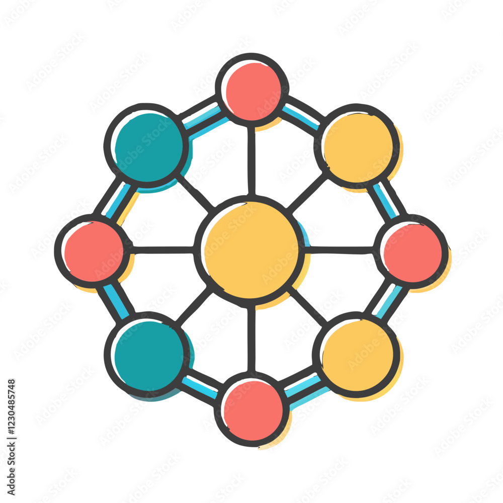 Molecule structure icon with connected colorful atoms Molecule structure icon with connected colorful atoms