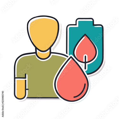 Blood donation icon with donor and droplet illustration