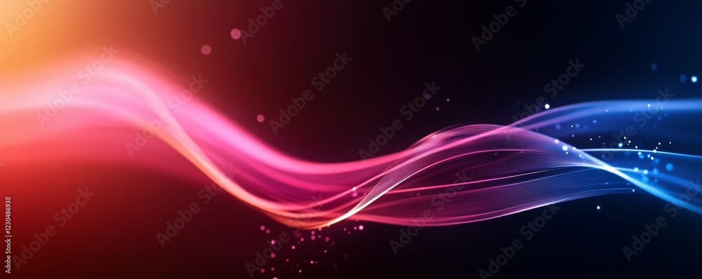 Fototapeta premium Vibrant neon sound waves flowing smoothly through a dark backdrop with shifting colors creating an energetic atmosphere