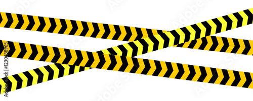 Yellow and black danger warning tape set: includes skull symbols for industrial safety, hazard areas, roads, and construction sites. Vector illustration on a transparent background.