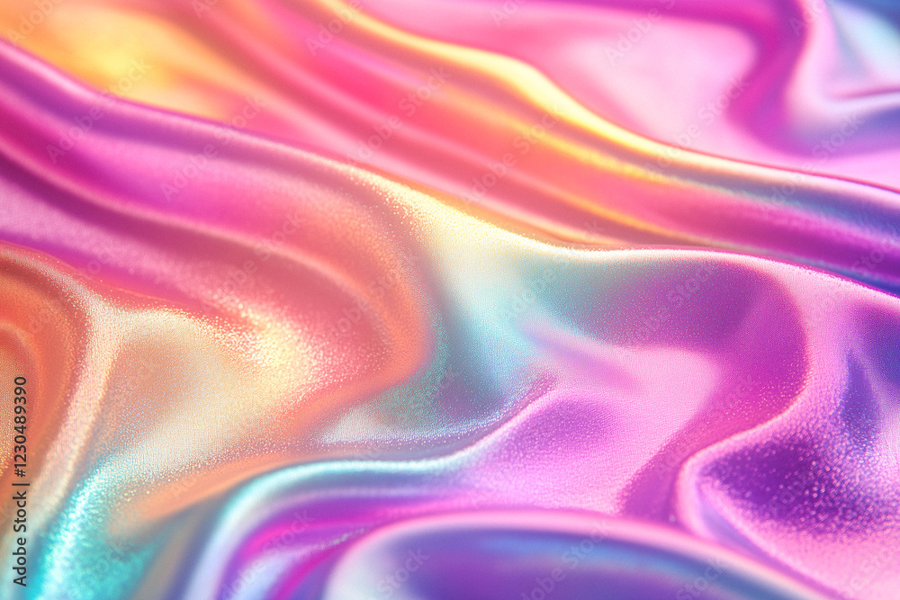 Obraz premium Iridescent Fabric Texture: Pastel Pink, Orange, and Blue Hues